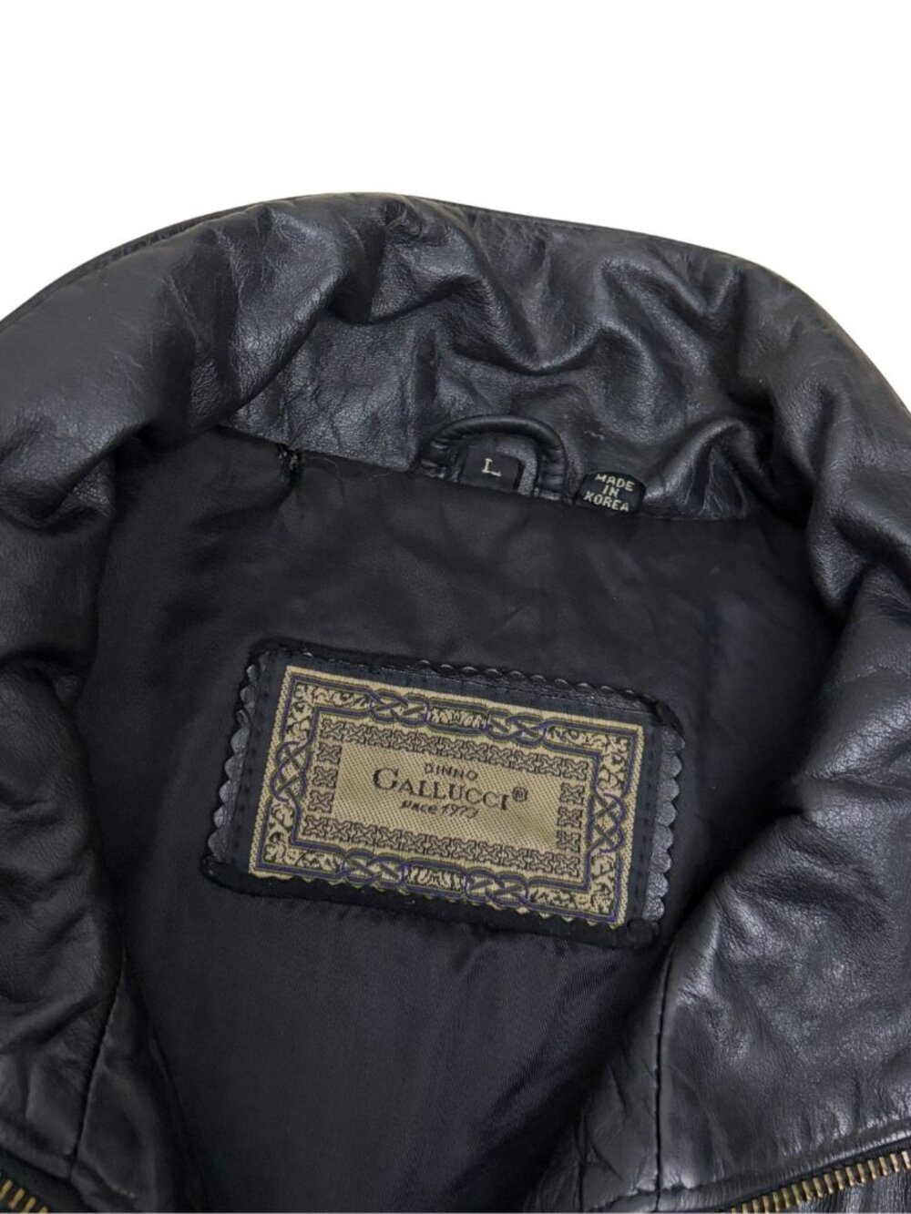 Vintage GALLUCCI LEATHER Coat Korean Bomber Black Retro Jacket Mens Large - Picture 4 of 6